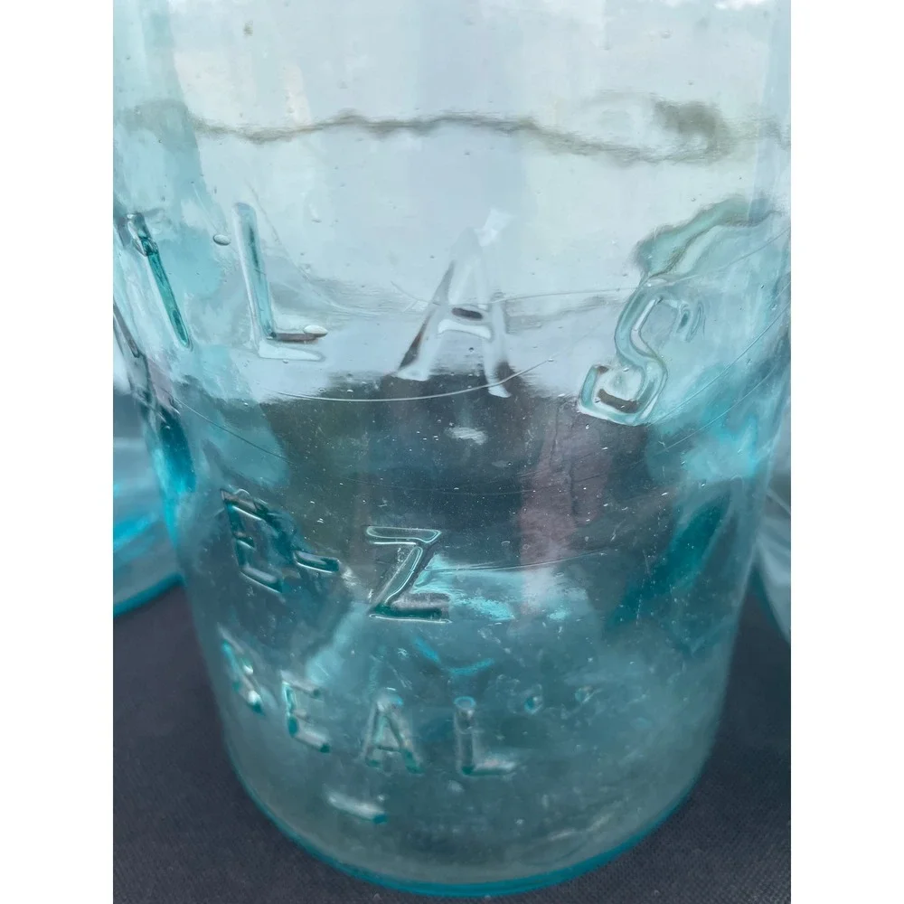 Atlas E-Z Seal Vintage Aqua Blue Glass Mason Jars Wire Bail Set of 3